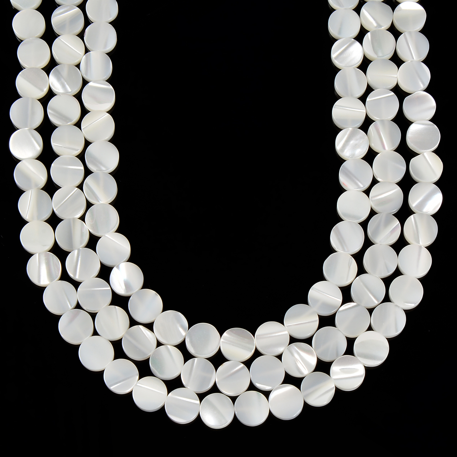 Iridescent White Mother of Pearl MOP Shell Coin Beads 6mm 8mm 10mm 15.5” Strand