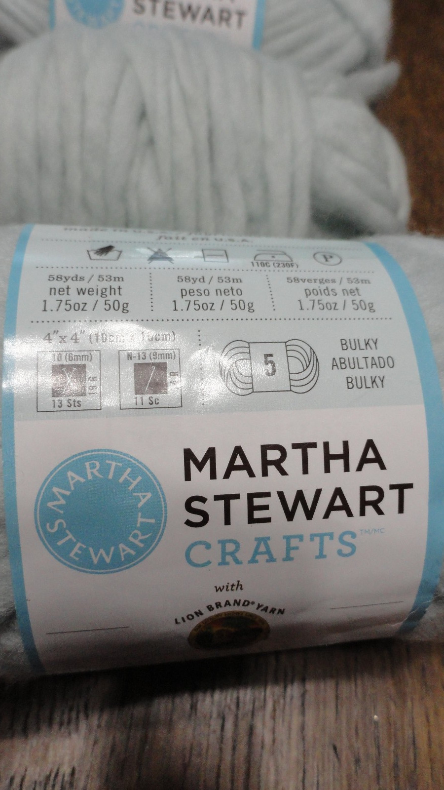 Martha Stewart Roving 100% Wool Yarn Bulky Waterfall Light Blue 2 1/2 skeins