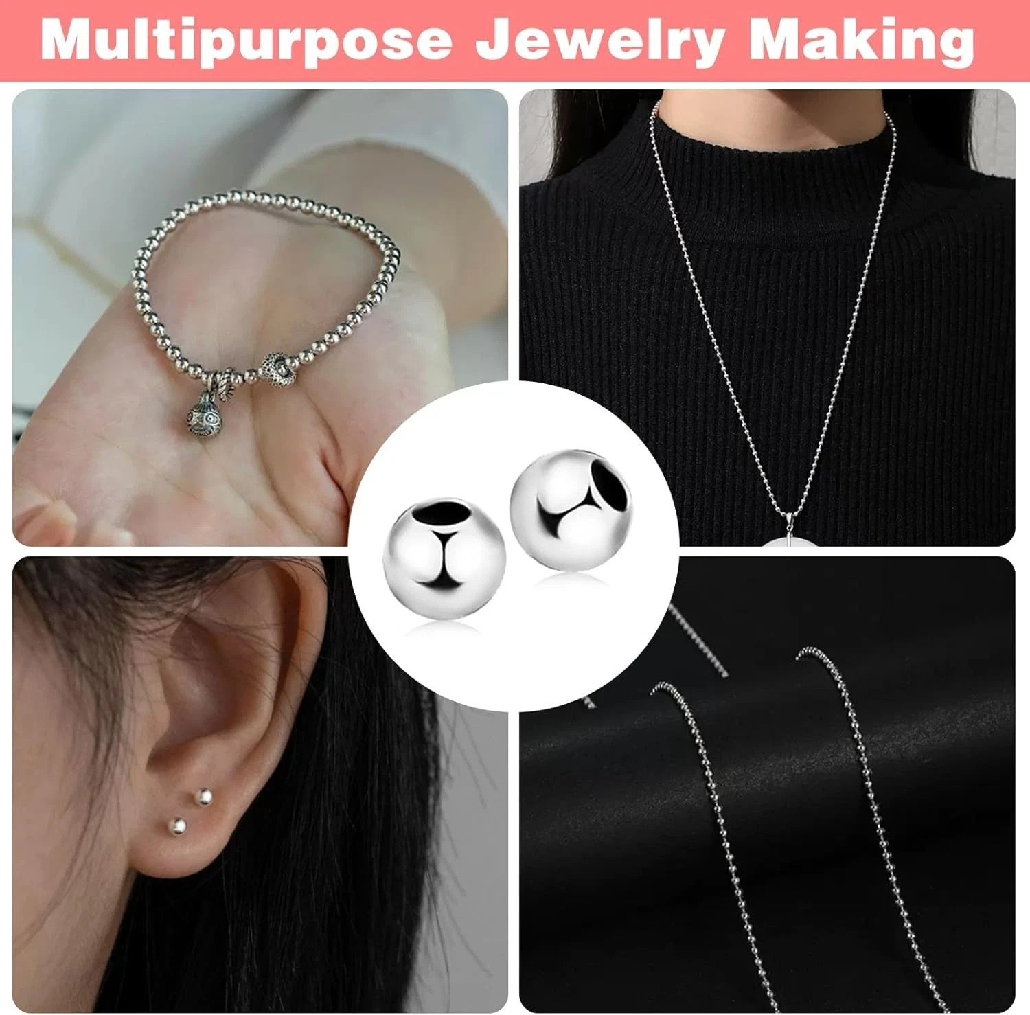 50Pcs 925 Sterling Silver Beads for Jewelry Making 3Mm Sterling Silver Spacer