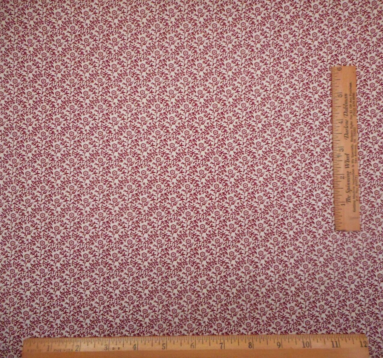 Civil War Reproduction Fabric By Half-Yard Maroon Floral & Leaves Beige Cotton
