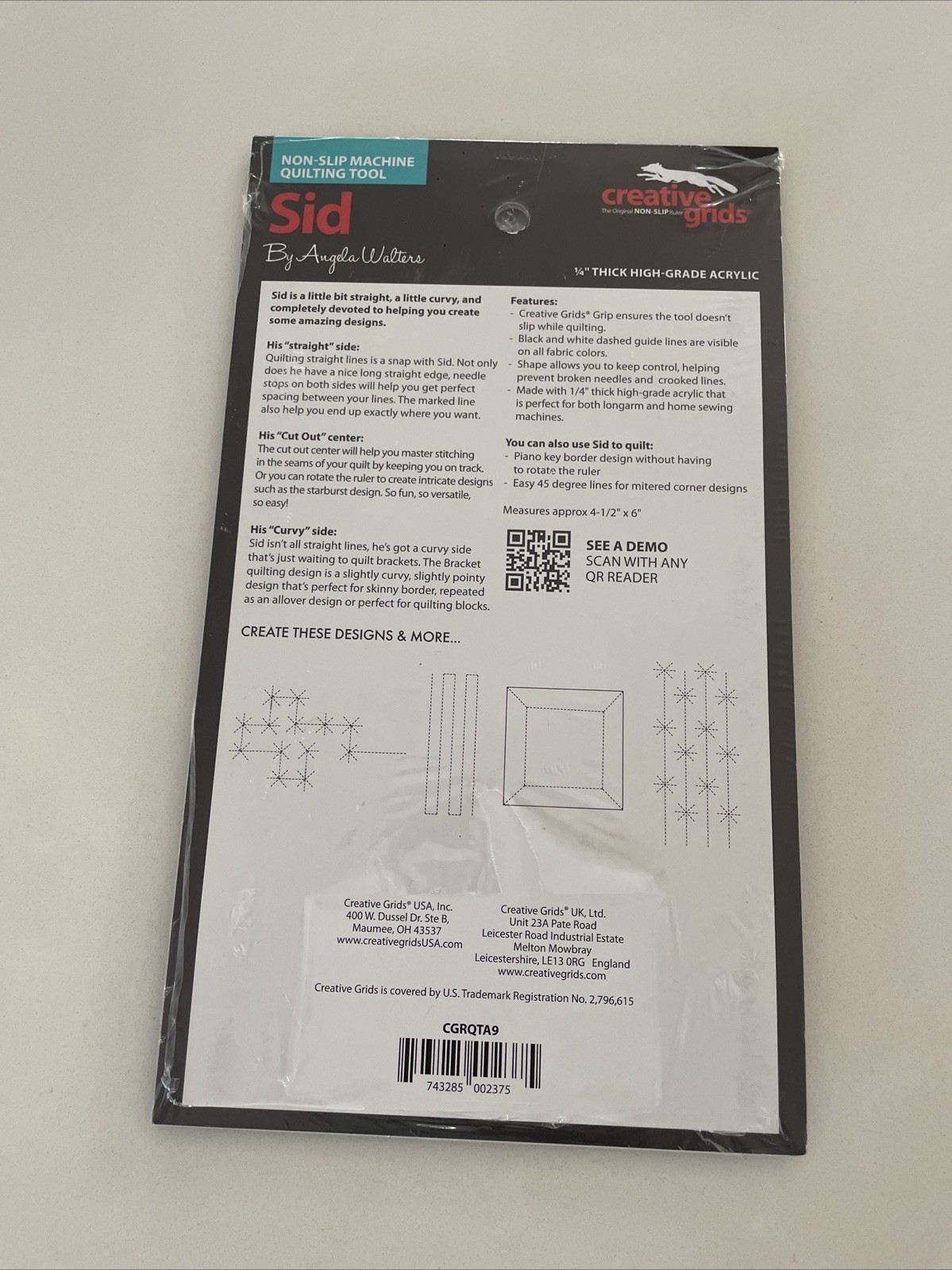 Genuine Creative Grids Non-Slip Machine Quilting Tool – Sid By Angela Walters