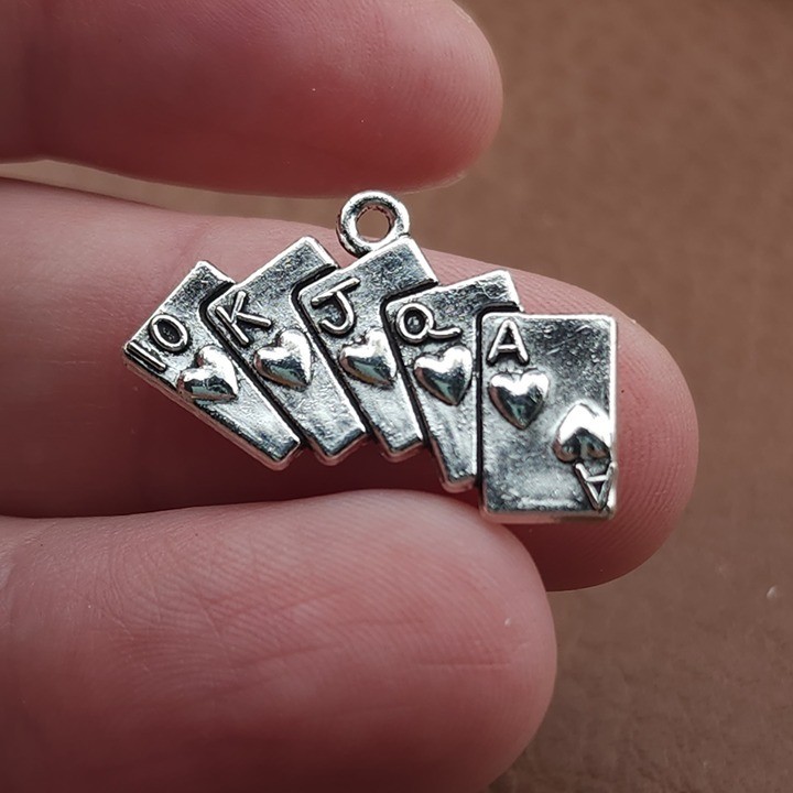 8pcs Playing Cards Charms, poker royal flush, jewelry making supplies