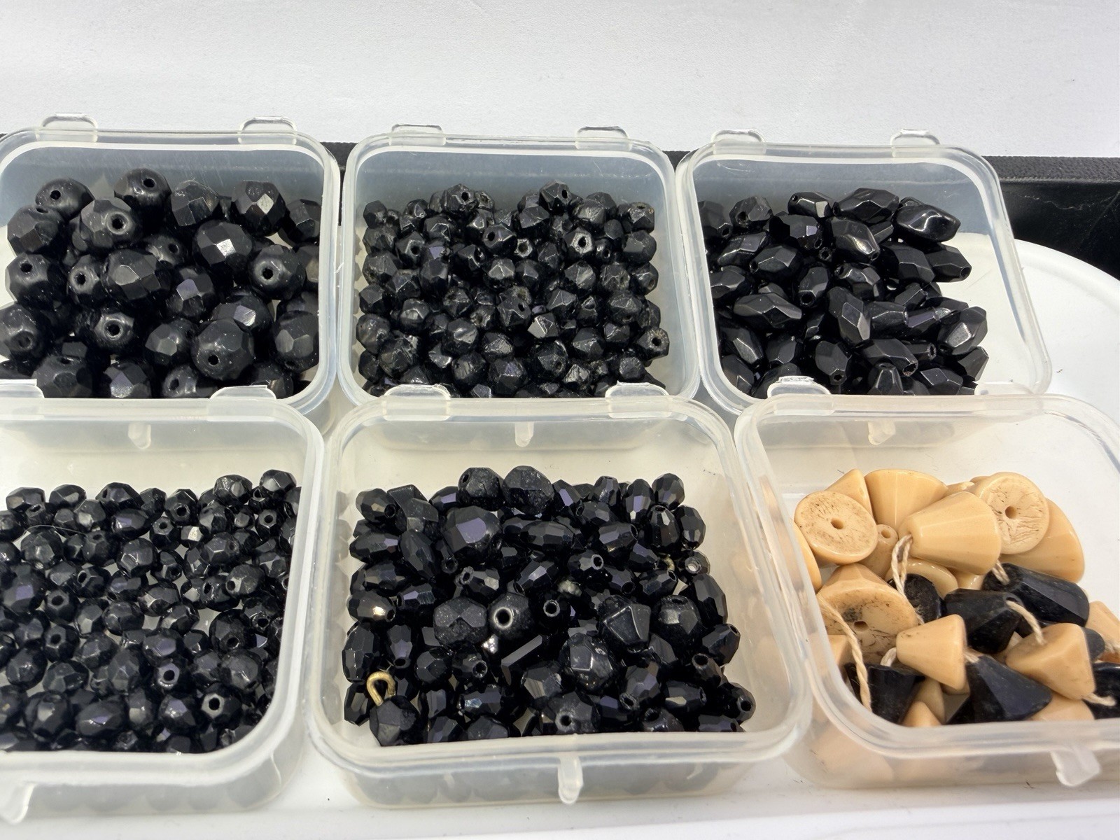 1.1 Lbs Vintage Salvage Glass Beads Rough Cut Black Clear AB Jewelry Making Lot