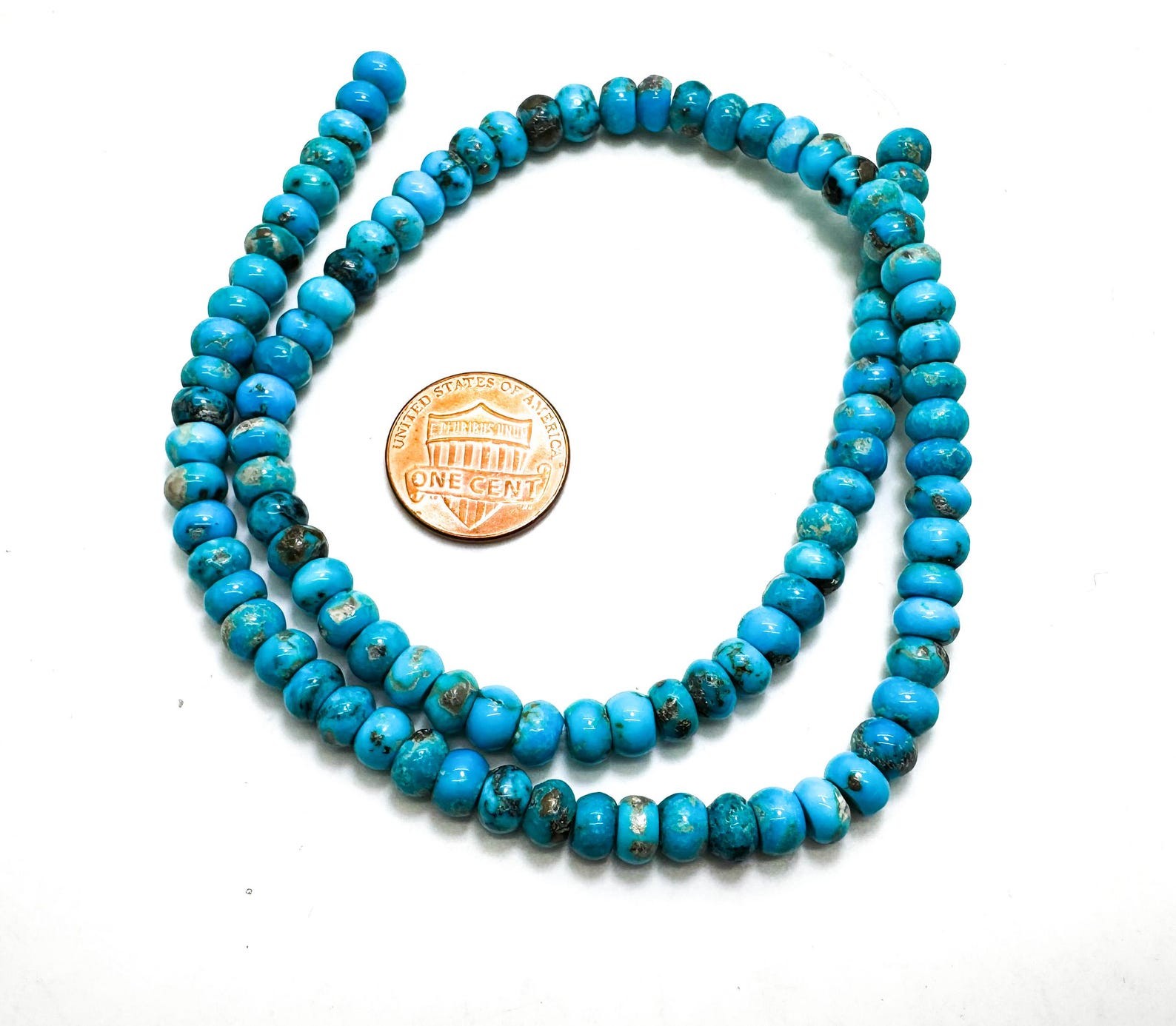 Genuine Natural Blue Kingman Turquoise Smooth Rondelle Gemstone Beads PGS402