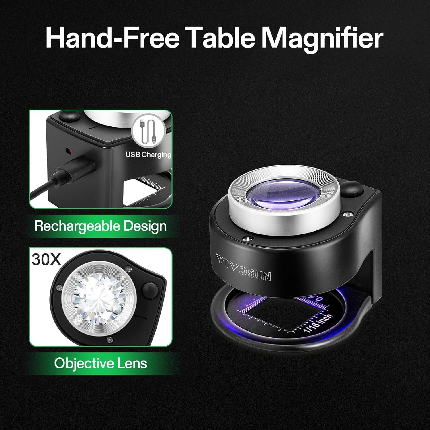 VIVOSUN 30X Rechargeable Loupe Magnifier with White LED Light and UV Light