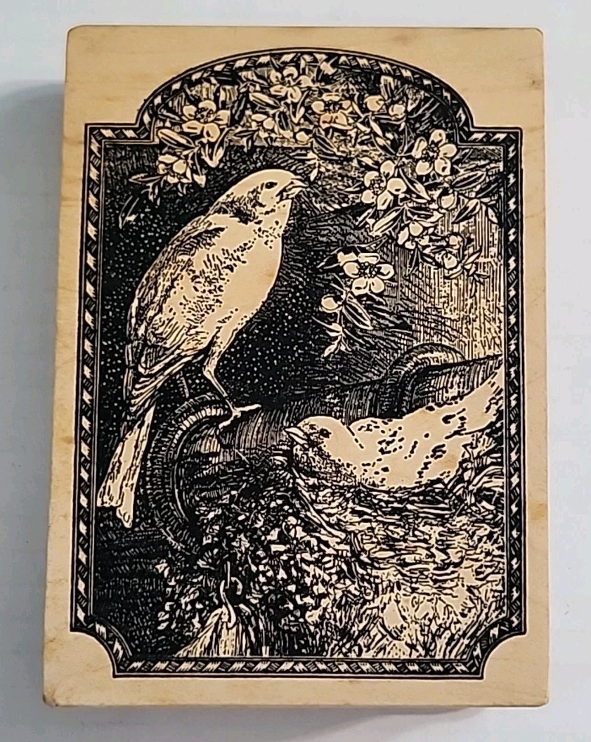 Magenta Birds and Flowers Large Rubber Stamp Cardmaking Scrapbook