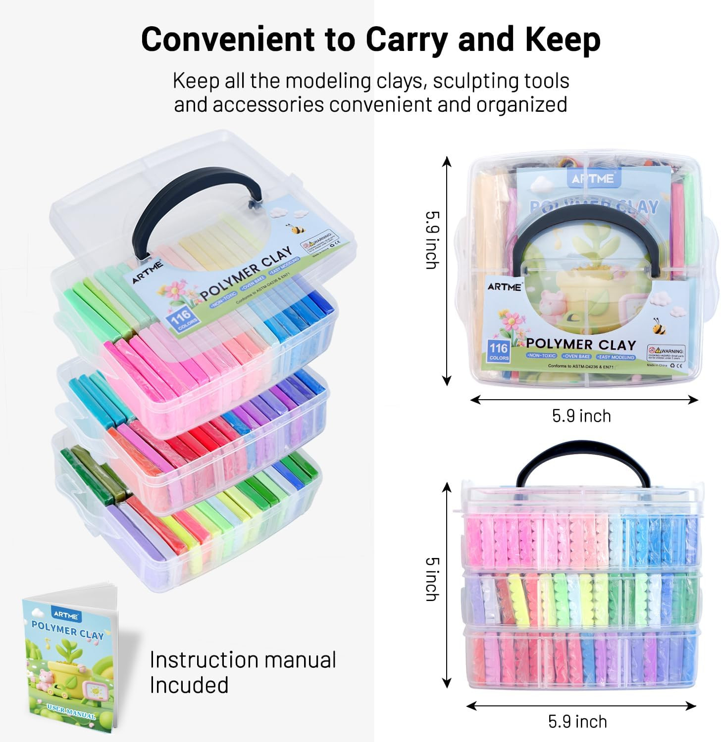 Artme Polymer Clay, 116 Colors Oven Bake Modeling Clay Starter Kits for Kids, Cr