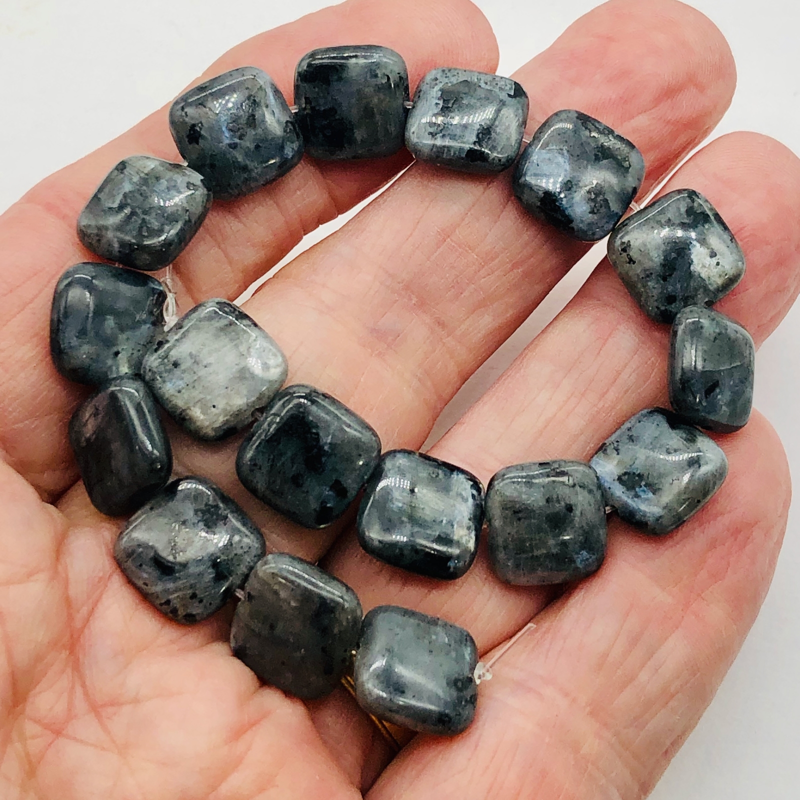 Speckle Labradorite Square Coin Bead 7.5 inch Strand | 12x12x5mm | 17 Beads |
