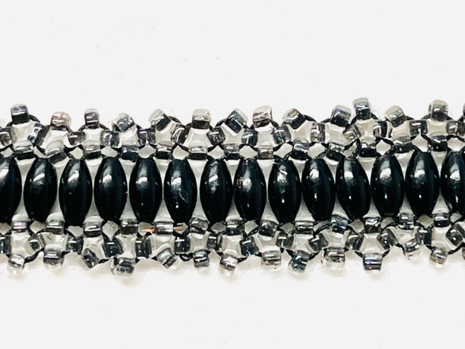 Glass Bead Mix 11 Gram Black Barrel Beads & Clear E Bead Strand Jewelry Making