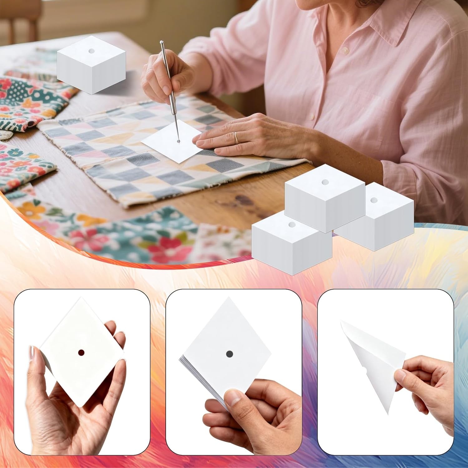 480pcs Paper Piecing Paper for Quilting Diamond 60 Degrees (1″, 1.5″ and 2″ Quil