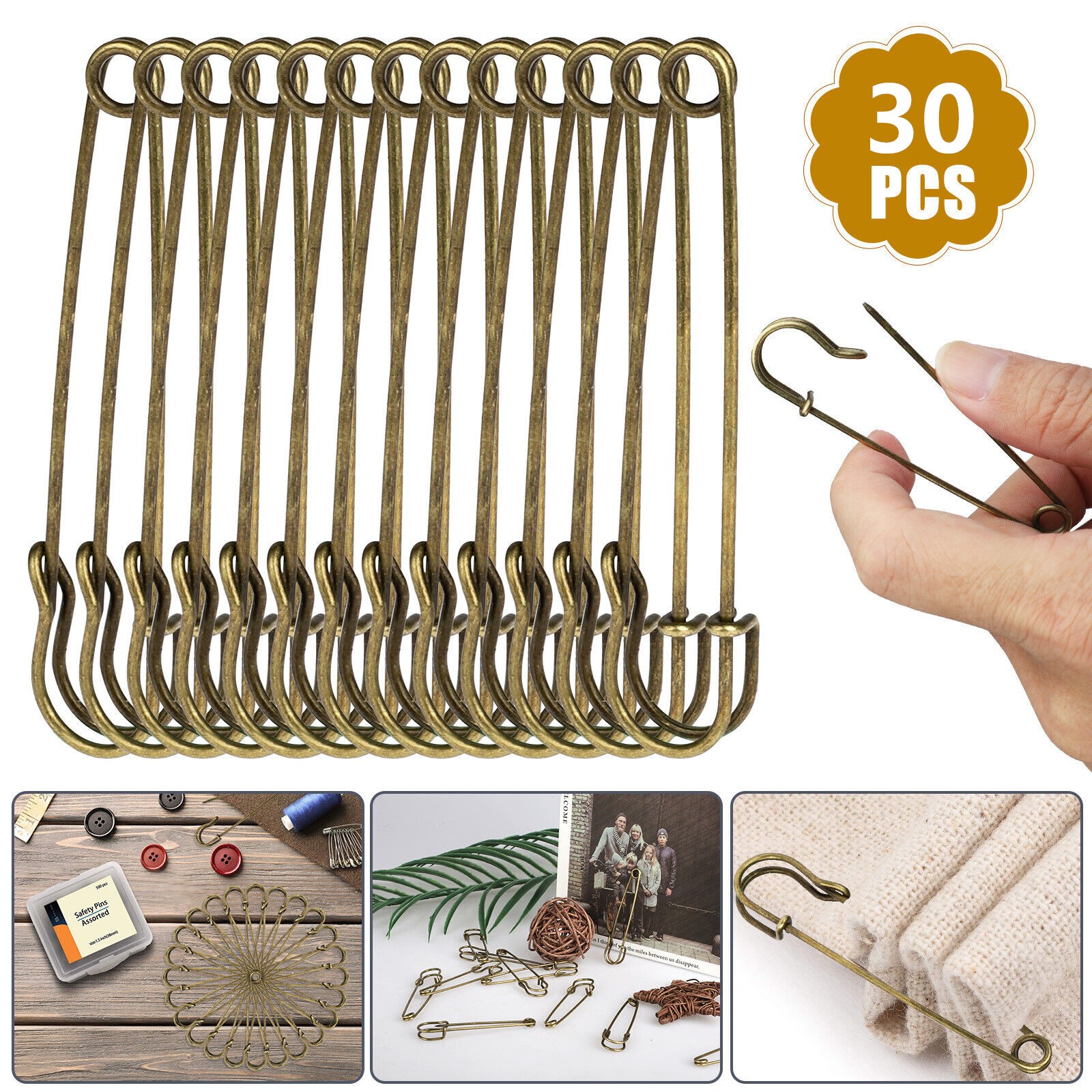 30Pcs Large Safety Pins Heavy Duty Blanket Pins Bulk Steel Spring Lock Pins