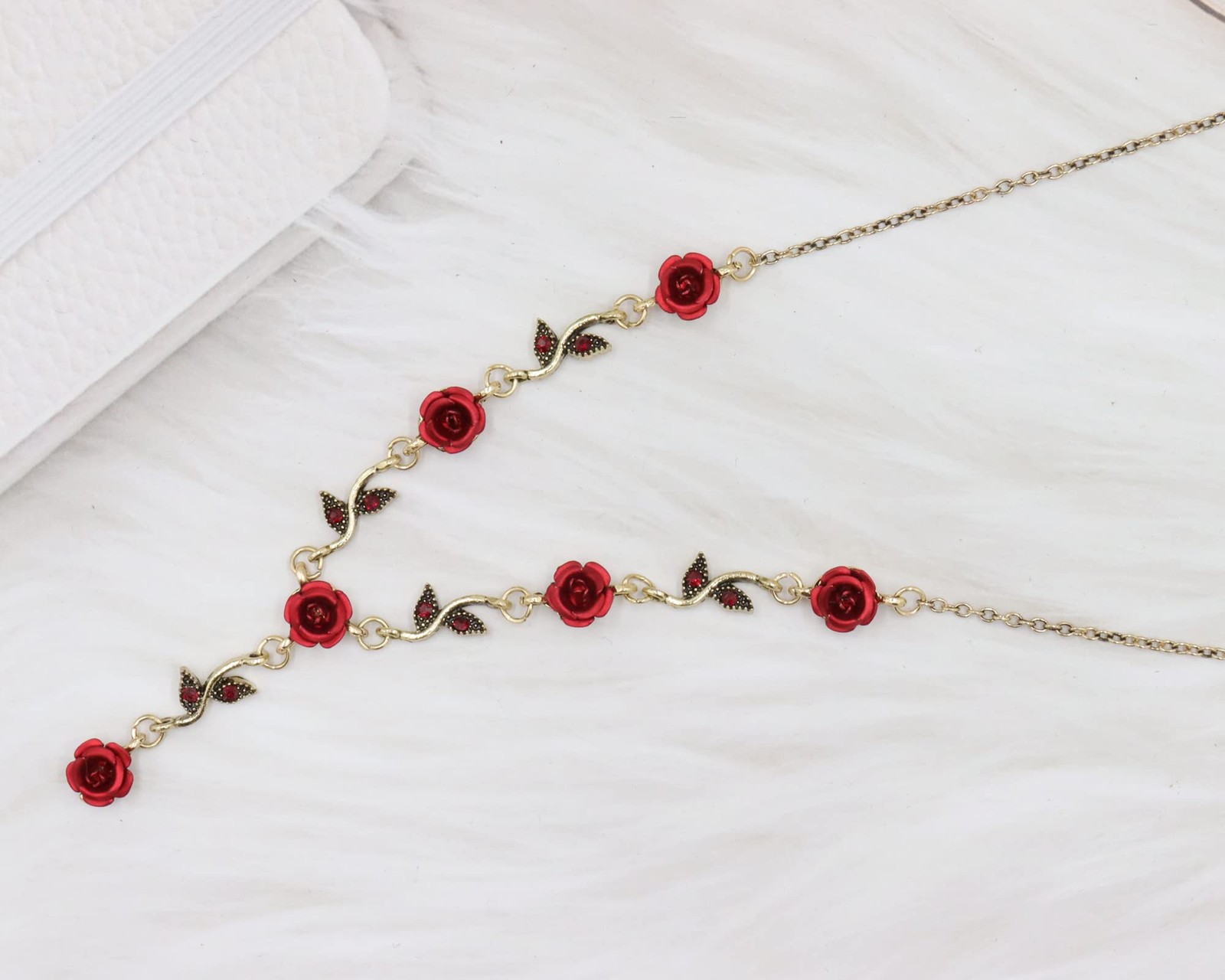 Red rose necklace for women Retro Fashion Aesthetic Preppy Rose Gold Flower Jewe