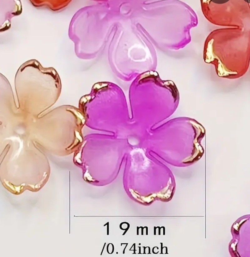 50 Blossom Beads For Jewelry Making Diy Flower End Caps Purple Gold Edges