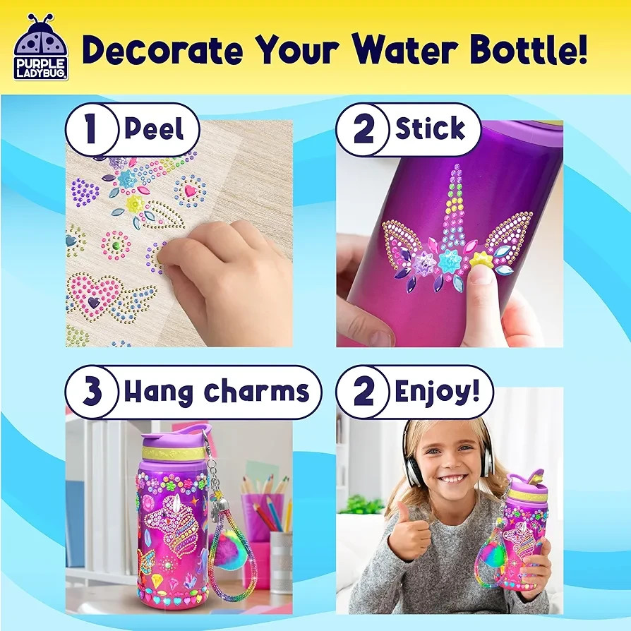 Purple Ladybug DIY Unicorn Water Bottle Kit – Girls Craft Gift Ages 5-10