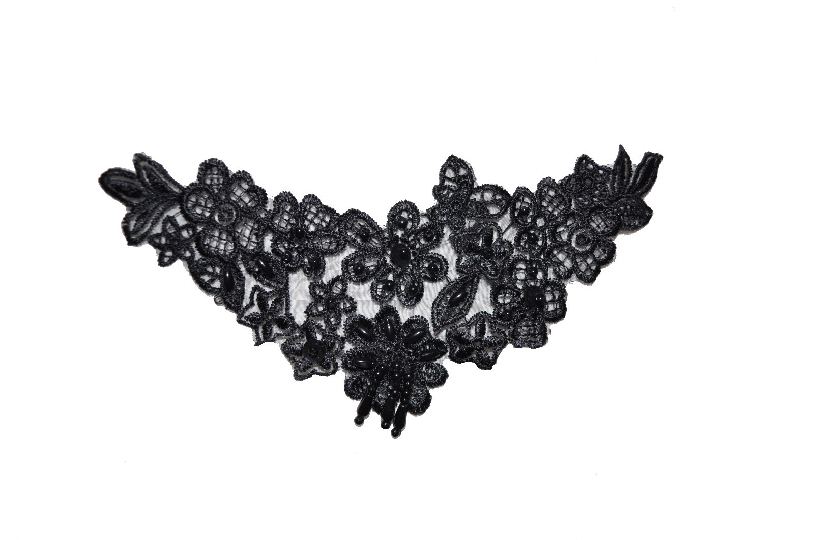 6″x 3″ White Ivory Black Sheer Organza Beaded Bodice Lace Motif Applique Piece