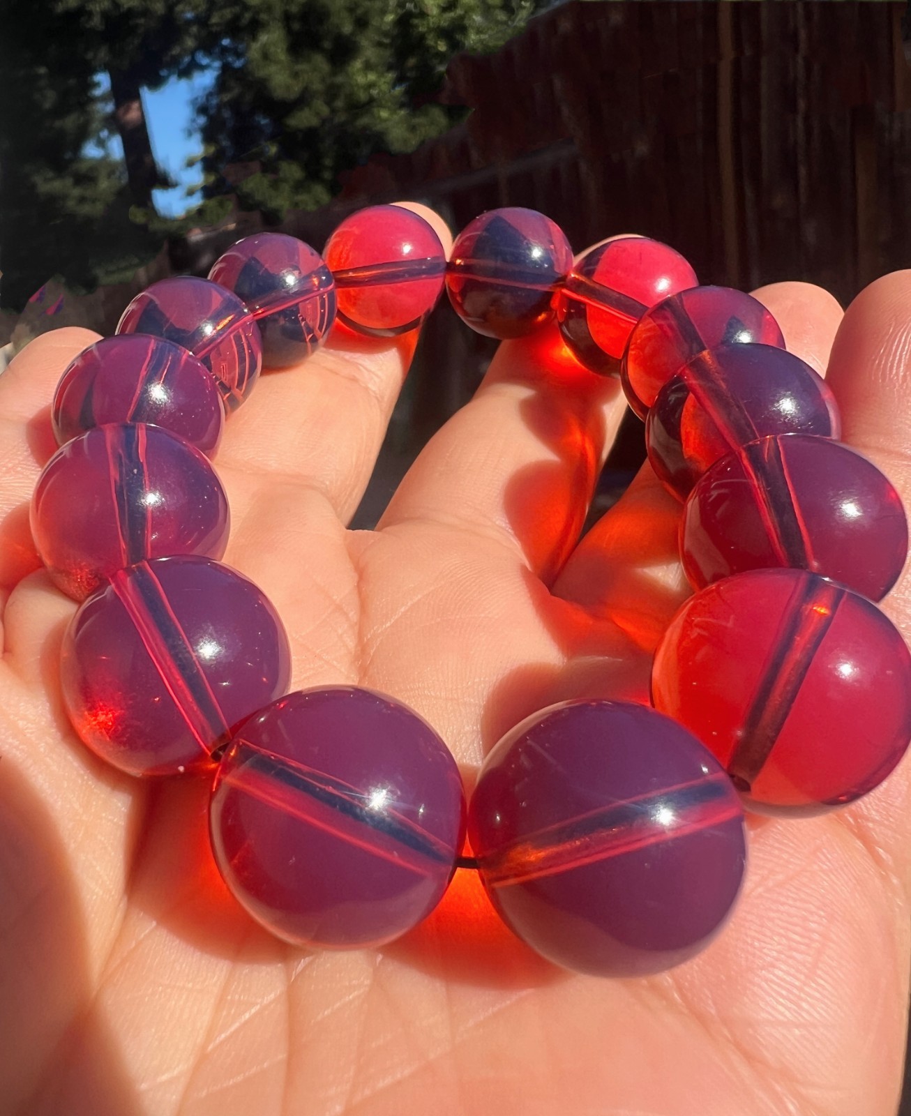 Natural Cherry Tea Amber Bracelet Green Film Crystal clear DIY Round Beads