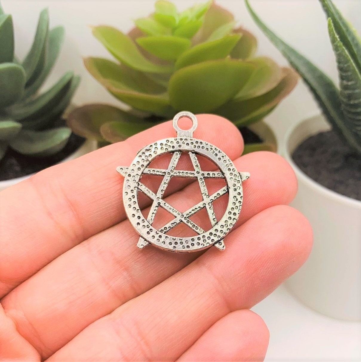 Silver Pentacle Pentagram Wiccan Charms, 31x28mm – US Seller