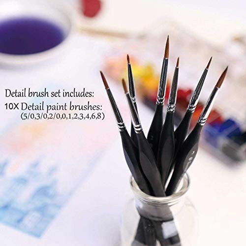 10pcs Miniature Detail Paint Brushes Set for Fine Art, Acrylic, Watercolor & Mod