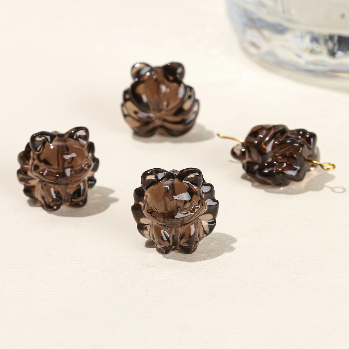 1 Pc Natural Stone Ice Obsidian Carved Beads Cartoon Cat Fox Flower Cute Beads
