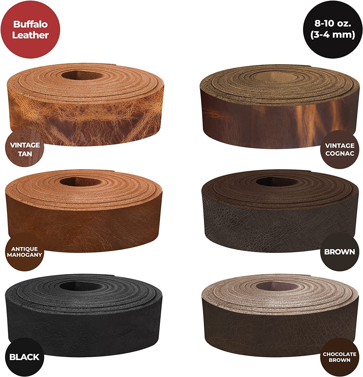 European Leather Works – Buffalo Belt Blanks 8-10 oz (3-4mm) 40-60″ Leather