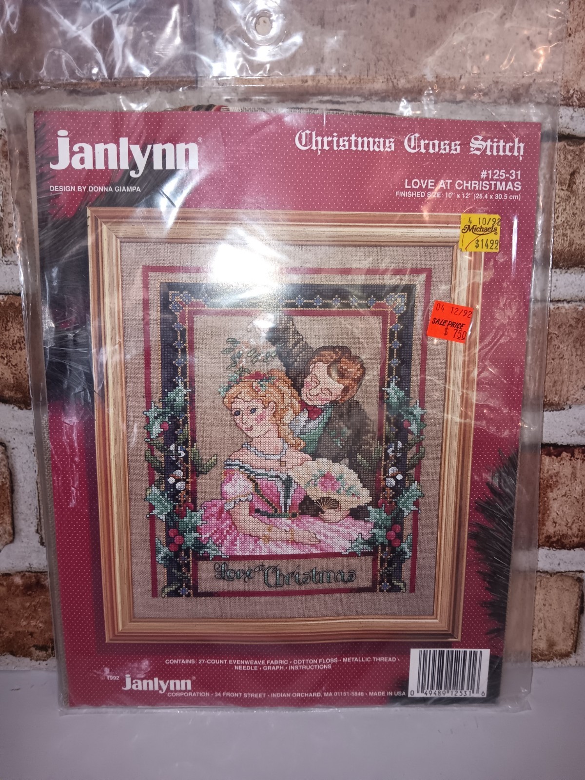 Vintage 1992 Janlynn LOVE AT CHRISTMAS 125-31 Man Woman Mistletoe Holly NOS Rare