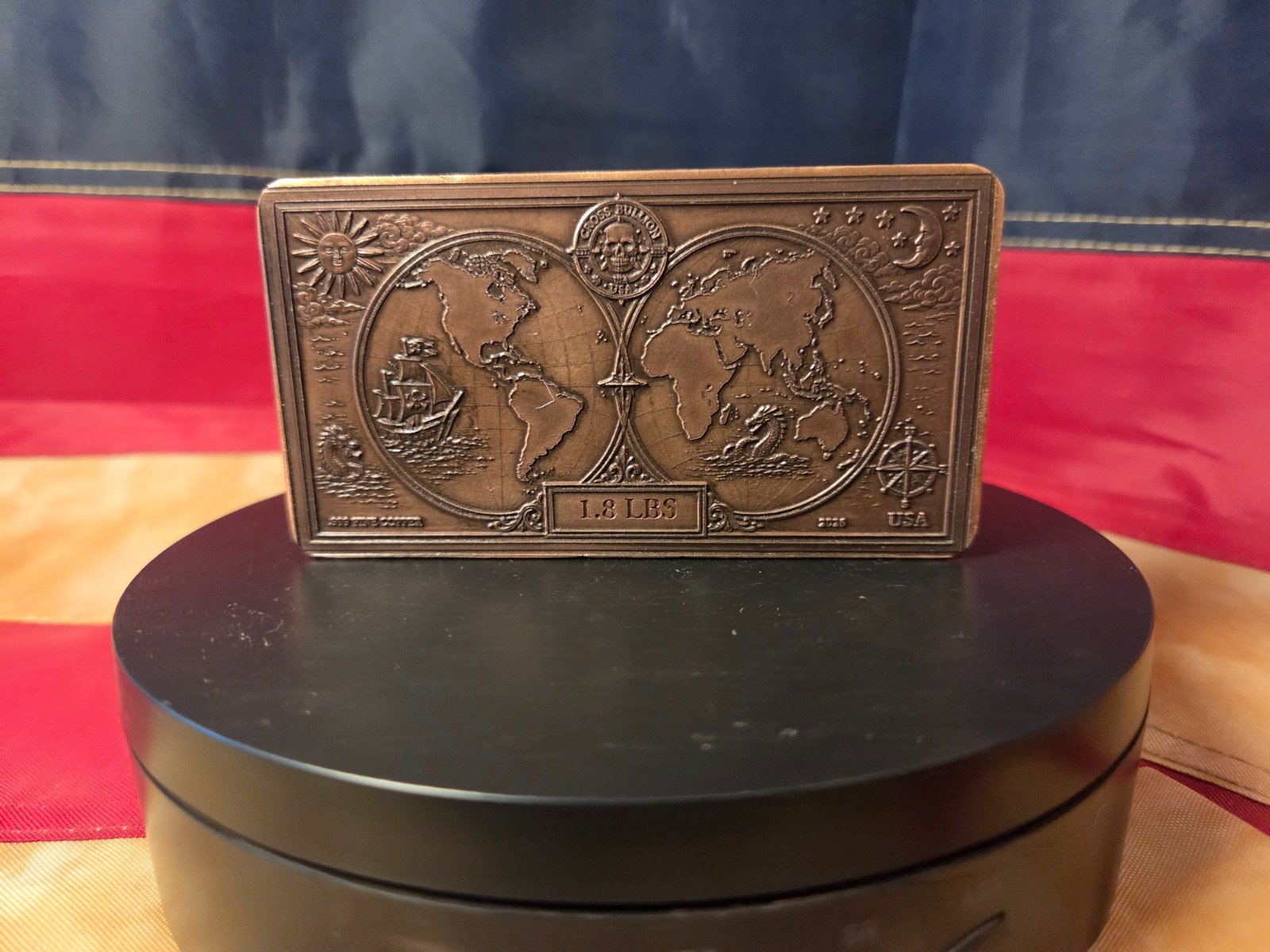 Hand Poured .999 Fine Copper Bullion Bar Art – 1.8 Lbs – *Cross Bones Bullion*