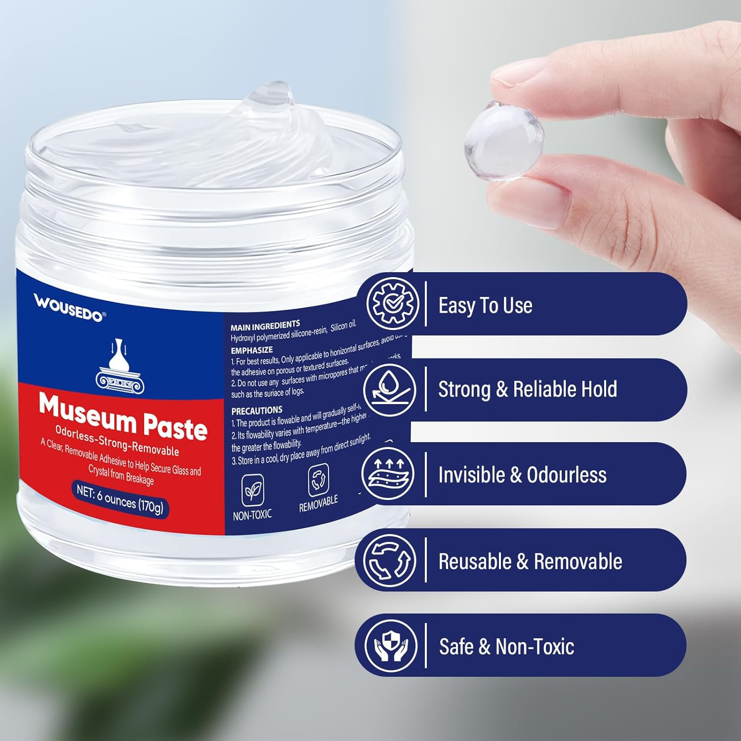 6 Oz Museum Putty, Clear Removable Gel Wax – Reusable Mounting Paste for Exhibit