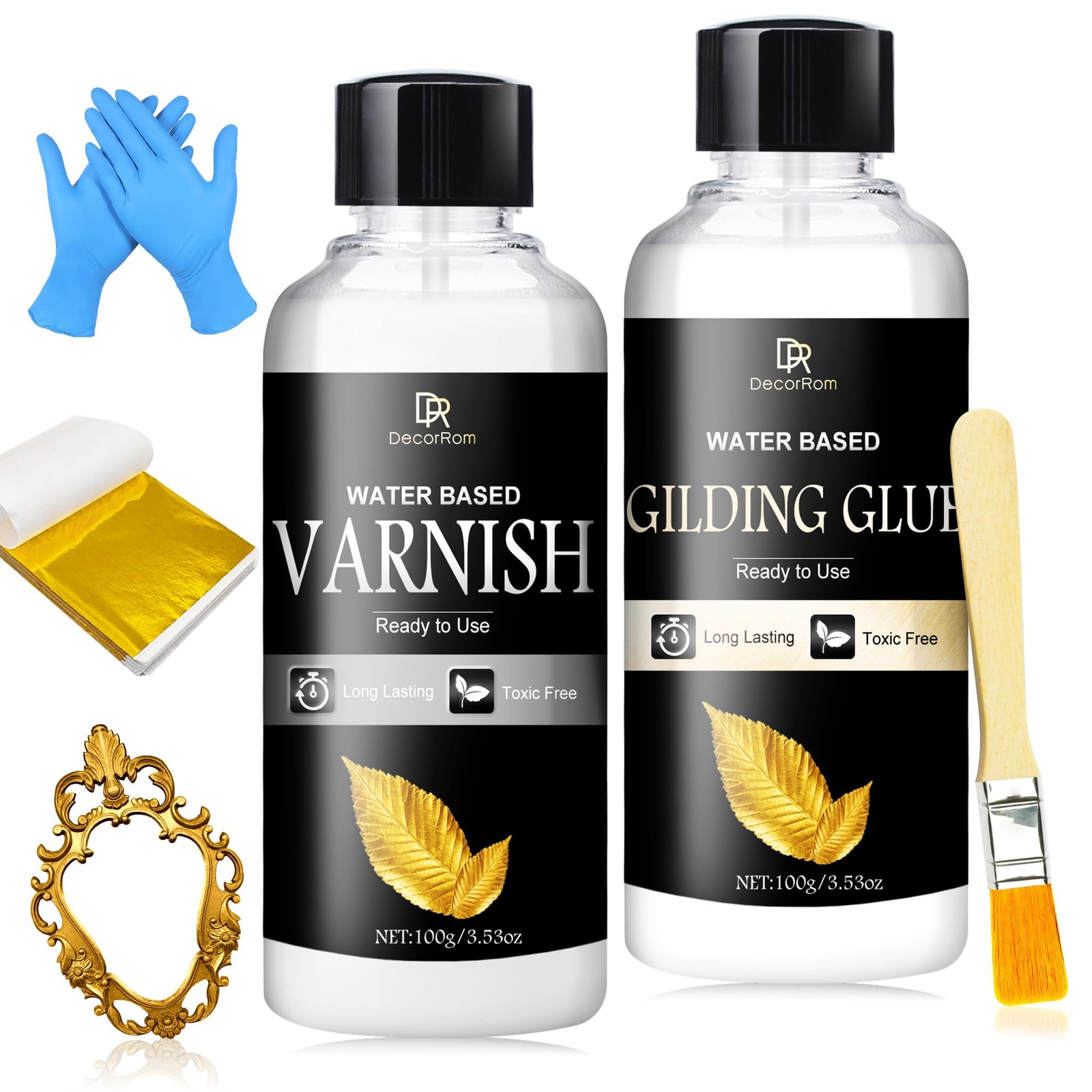 Gold Leaf Gilding Adhesive Kit – 2 x 3.5oz Water-Based Adhesive & Varnish wit…
