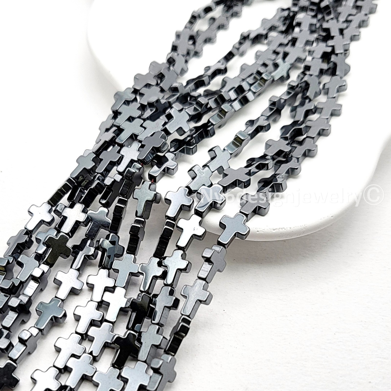 Metallic Gray Hematite Cross Beads – 8x6mm –15” Strand Natural Gemstone Beads