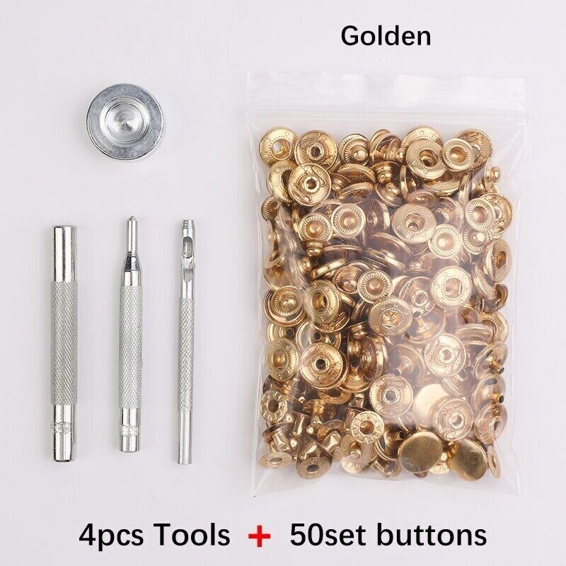 Leather Snap Fasteners Kit 10/12/15mm Brass Button Snaps Press Studs With 4 Tool