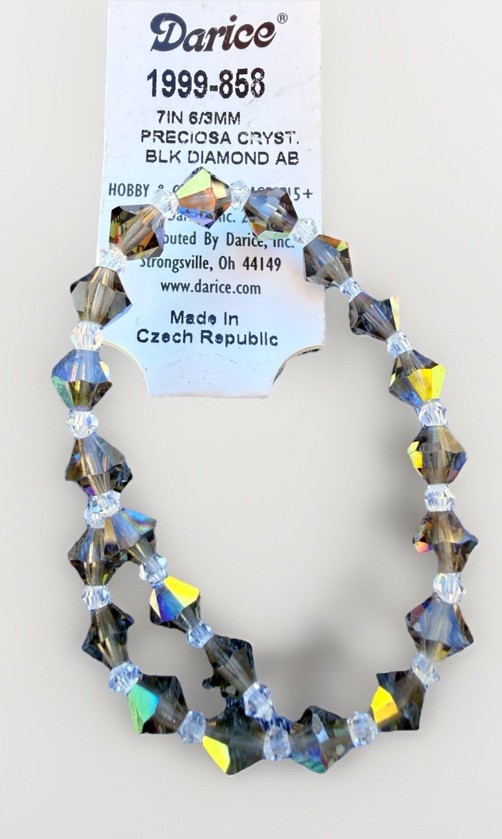 Preciosa Crystal Bicone Beads Crystal Black Diamond AB 3-6mm 7” Stand