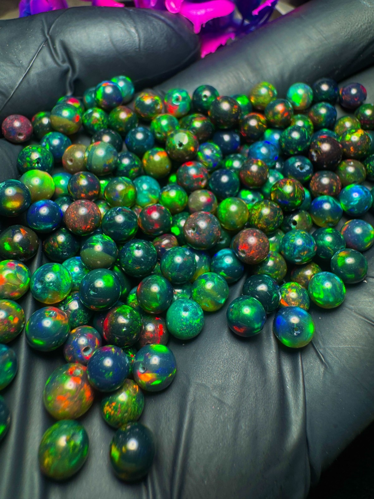 Black Ethiopian Opal Balls, 10 Pcs Lot Fire Beads Multicolor Flash (5-5.5) MM.