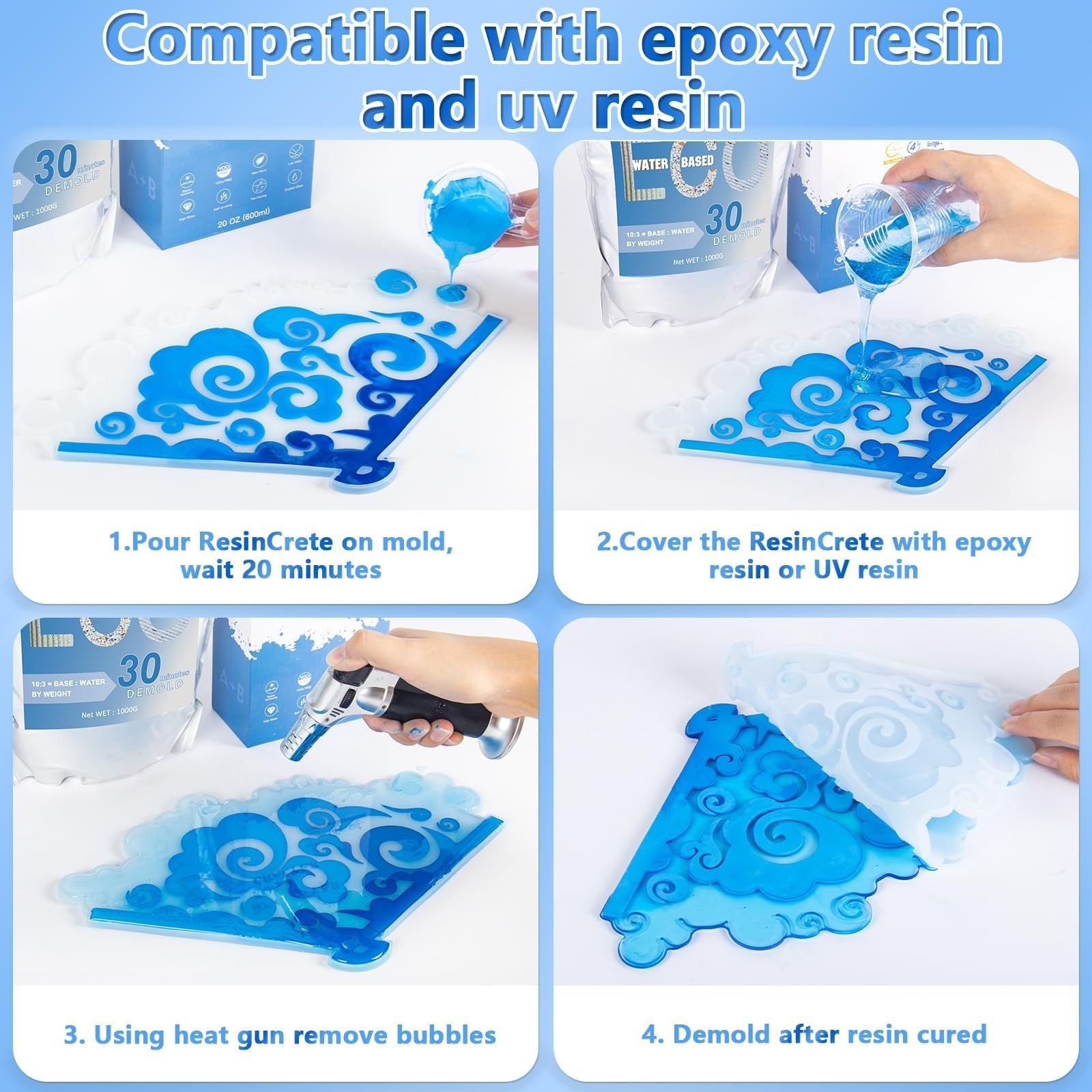 ResinCrete, 1000G Water-Based Eco-Friendly Formula, 20-30 Minutes Demold Fast