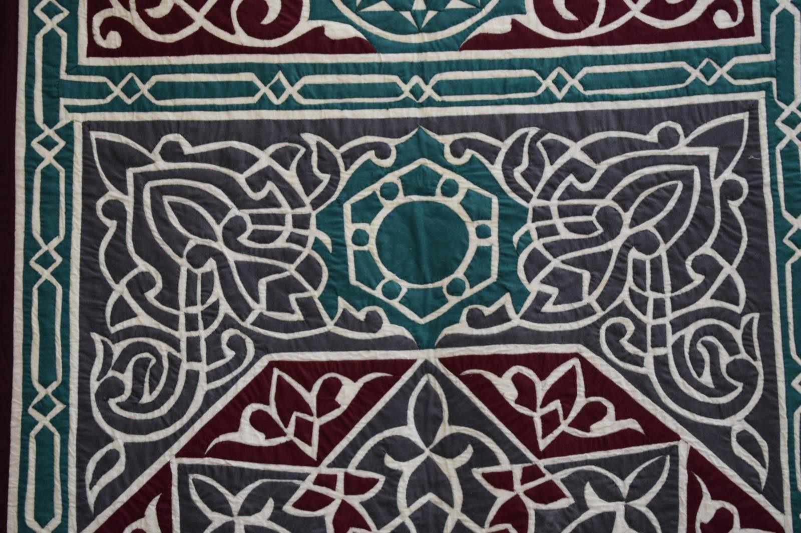 Egyptian Khayamiya Patchwork Wall Hanging Tapestry Maroon Green Star Medallion