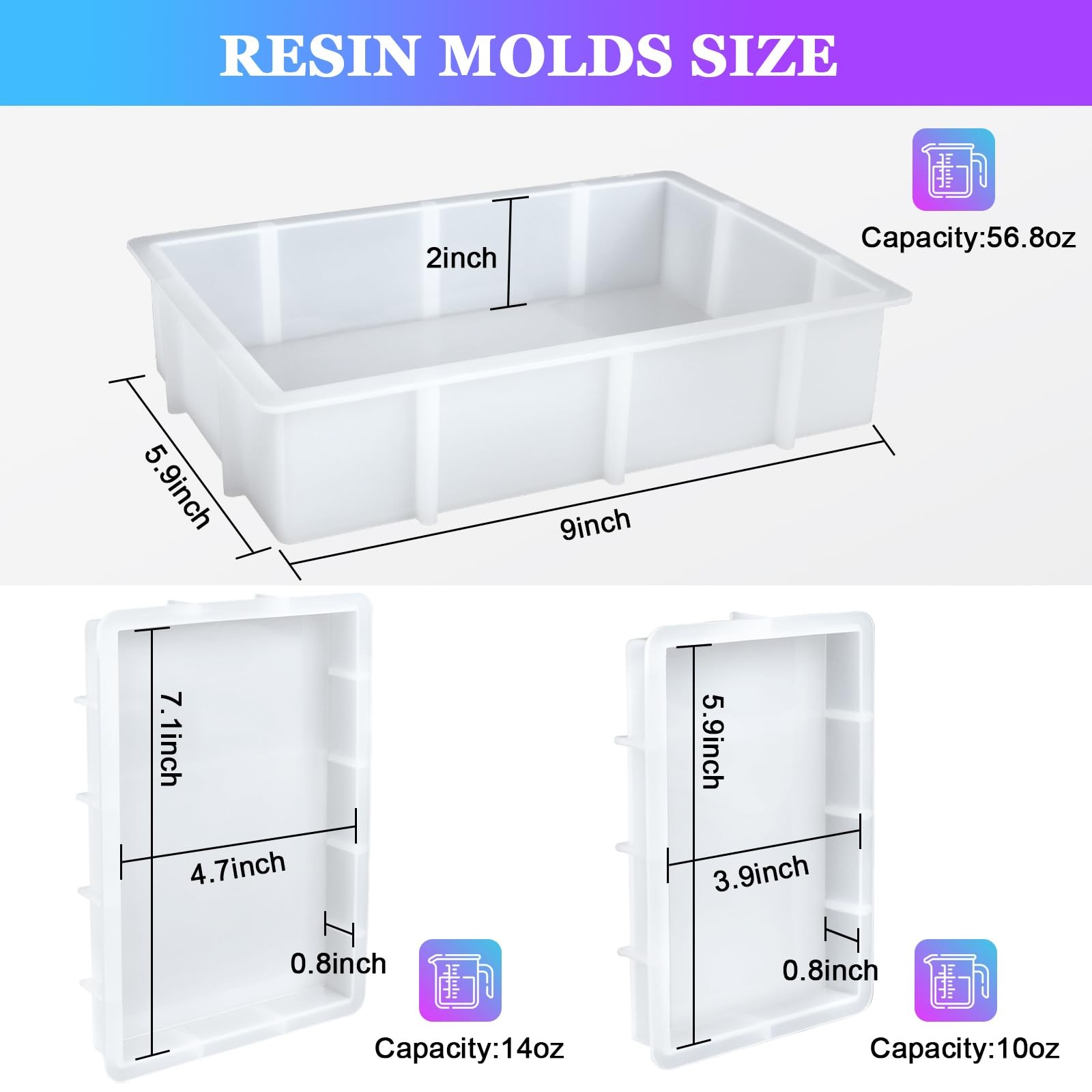 Large Rectangular Deep Pour Silicone Resin Mold for Epoxy Casting Flower Art