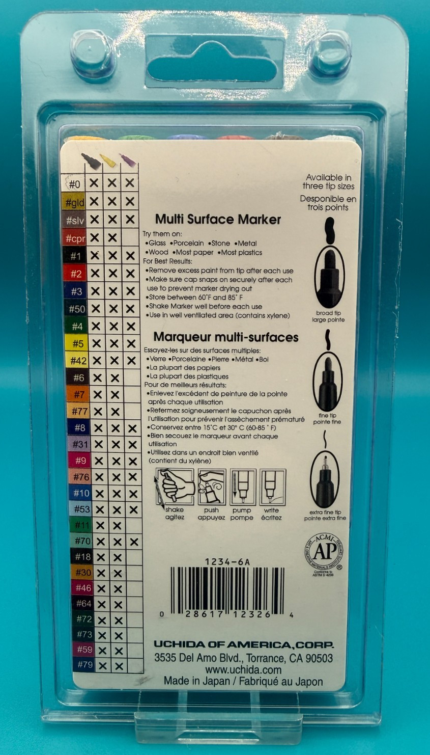MARVY UCHIDA DECOCOLOR 6PC GLOSSY OIL BASED PAINT MARKERS 1234-6A #264