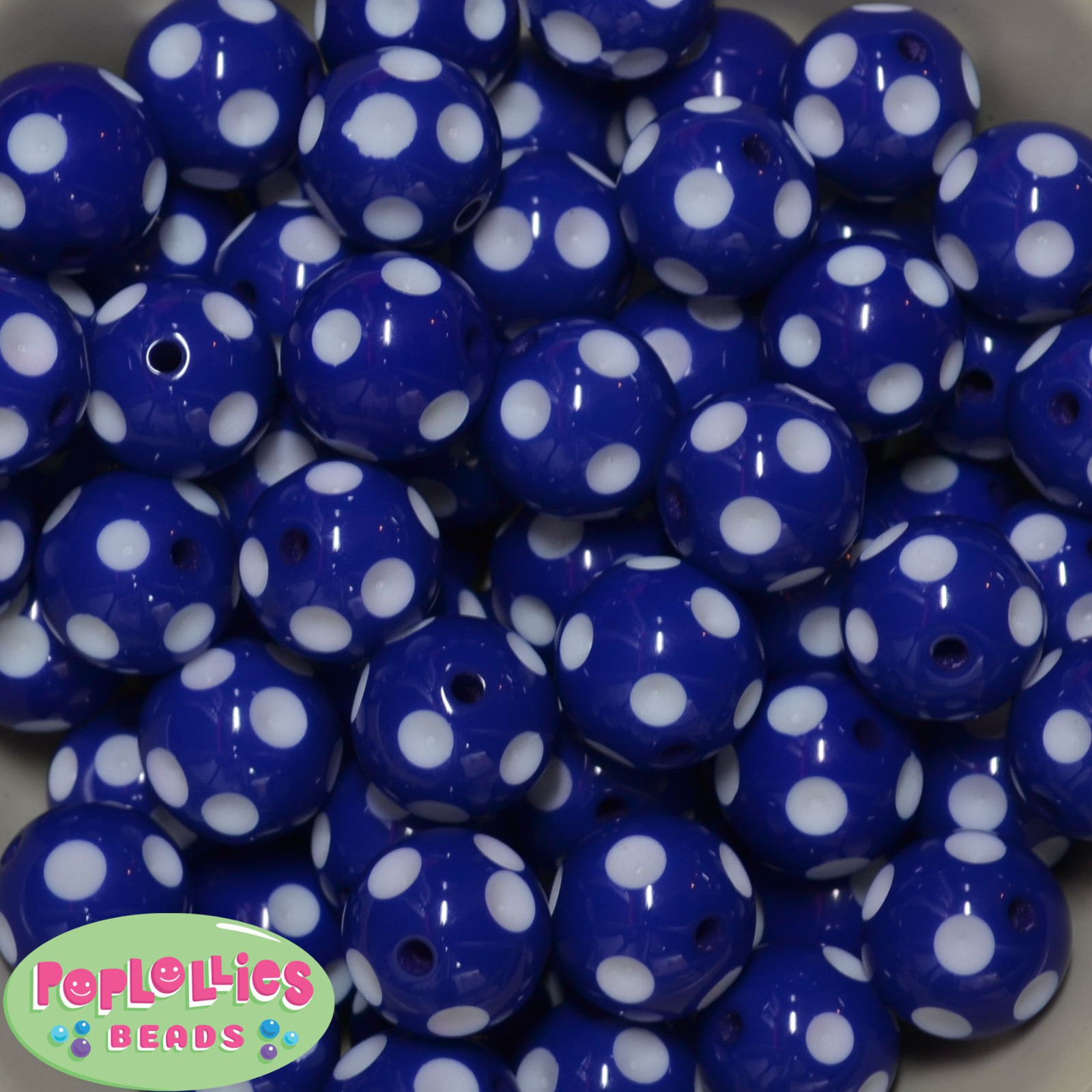 20mm Royal Blue Polka Dot Acrylic Chunky Bubblegum Beads 20 pc