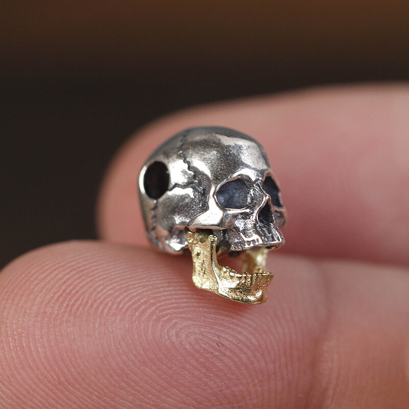 925 Sterling Silver Movable Jaw Skull Head Pendant Diy Skull Bead Necklace Charm