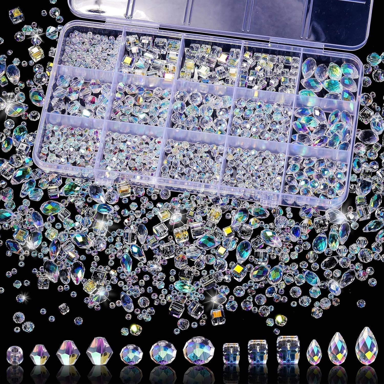 1500PCS Glass Beads for Jewelry Making, Assorted Faceted Crystal Beads Kit for B