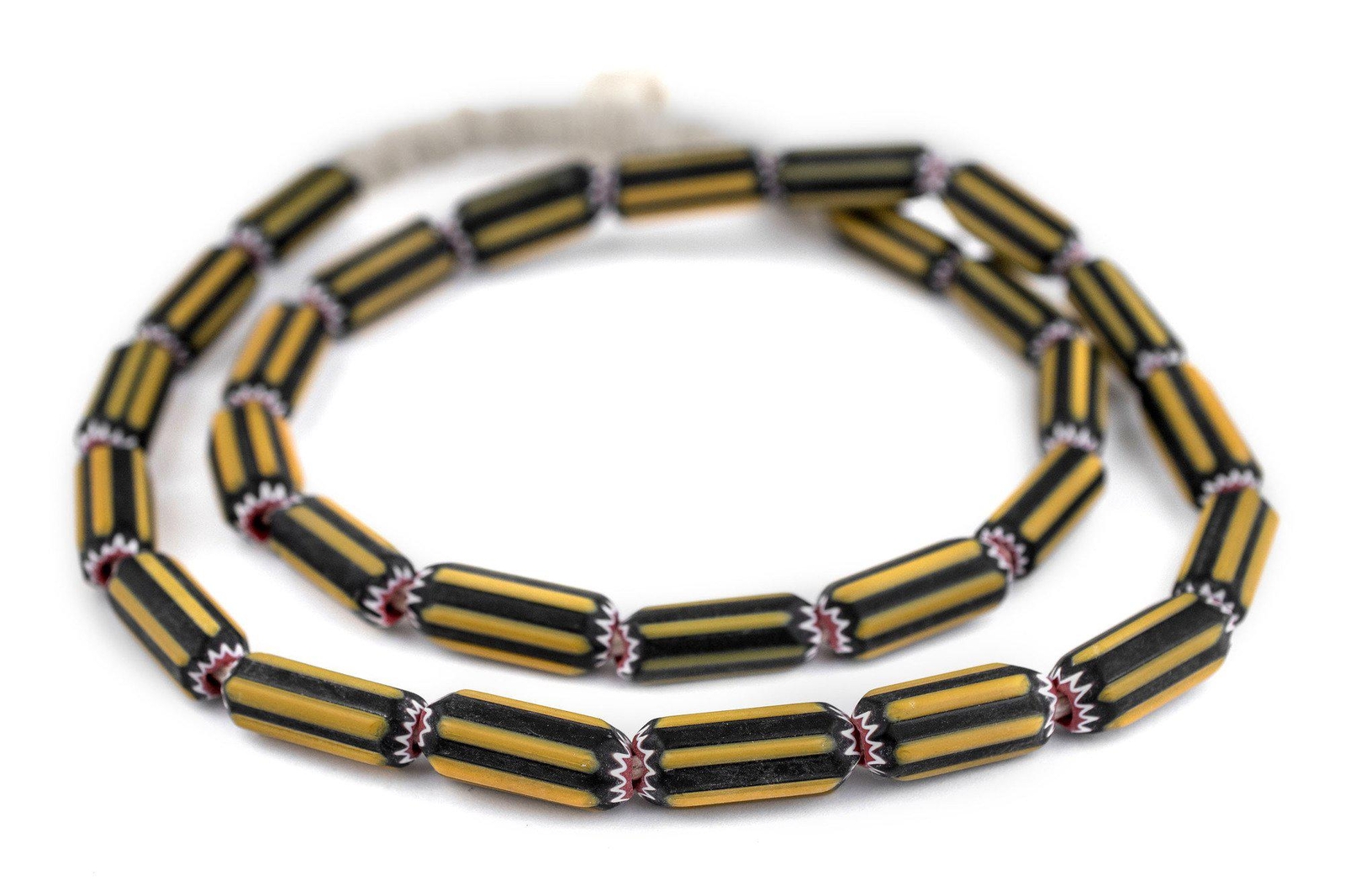 Yellow Jacket Chevron Beads 10mm Nigeria African Cylinder Glass Large Hole