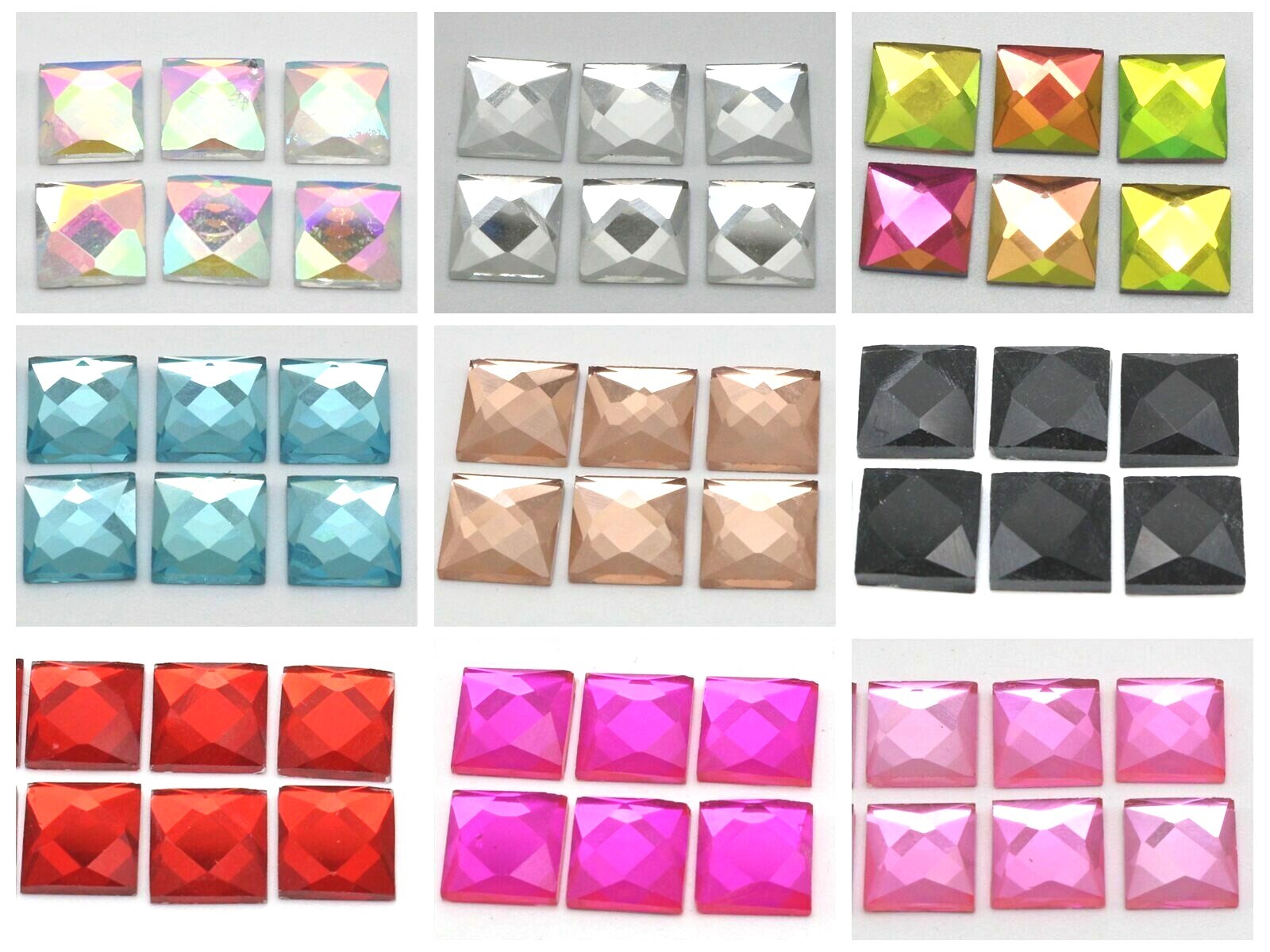 100 Faceted Square Flatback Glass Crystal Rhinestone Gems 10X10mm Color Choice