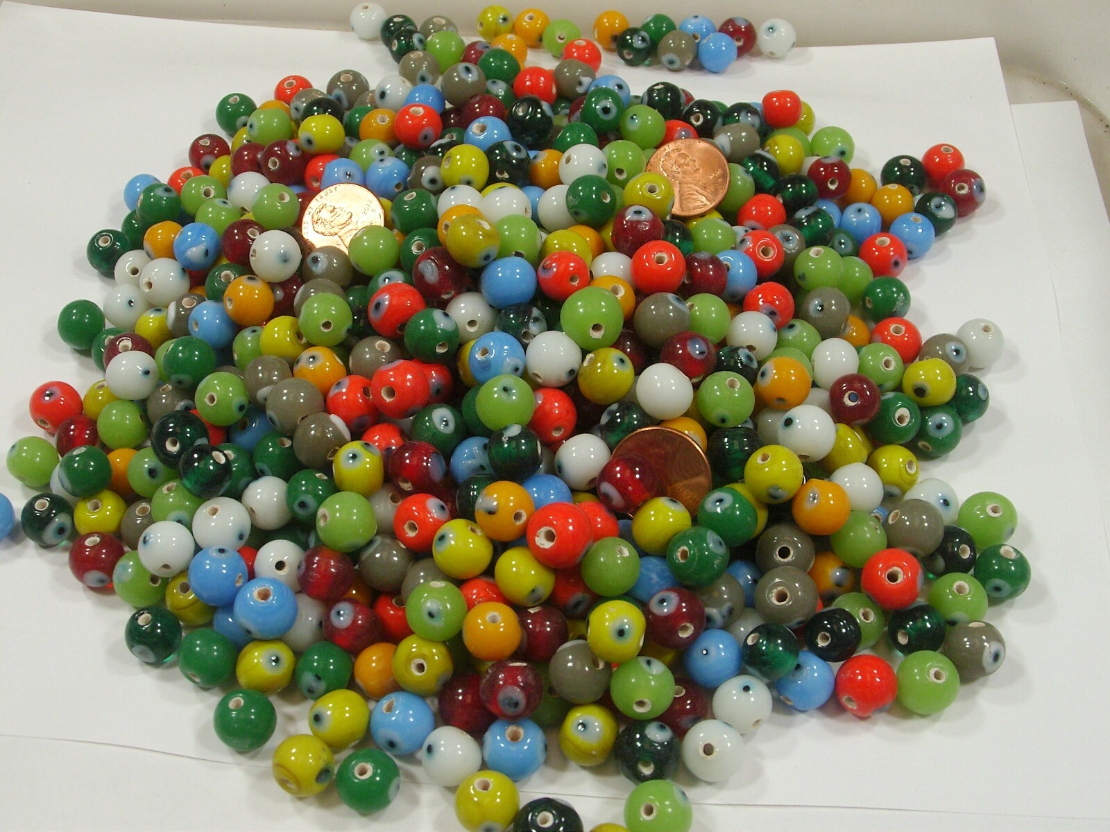 Two Pounds Multicolor Round India Handmade Evil Eye Glass Beads Bulk (RPC-15) ⭐
