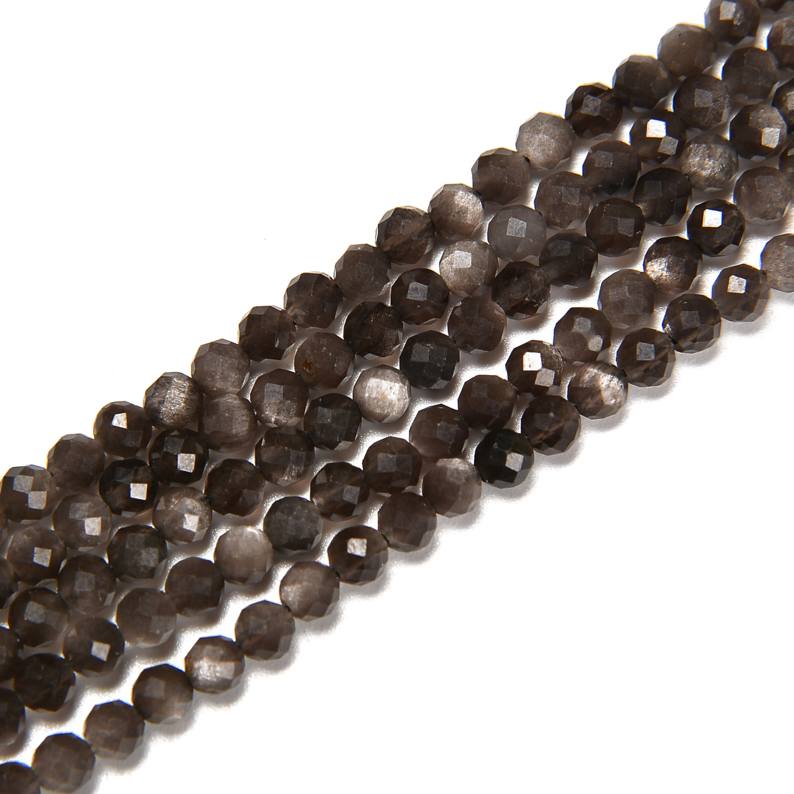 Silver Obsidian Faceted Round Beads Size 3mm 15.5” Strand (3mm)