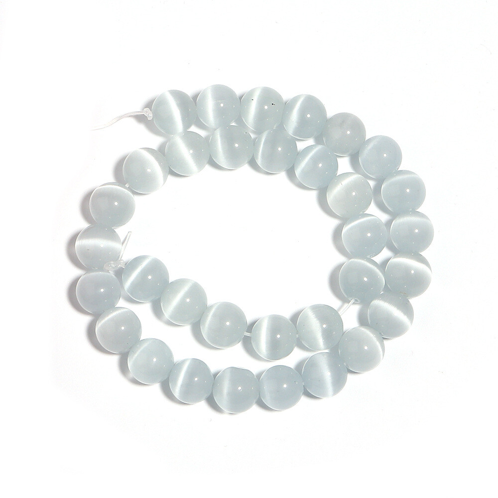 4-12mm Natural White Cat Eye Opal Stone Round Spacer Beads for Jewelry Making