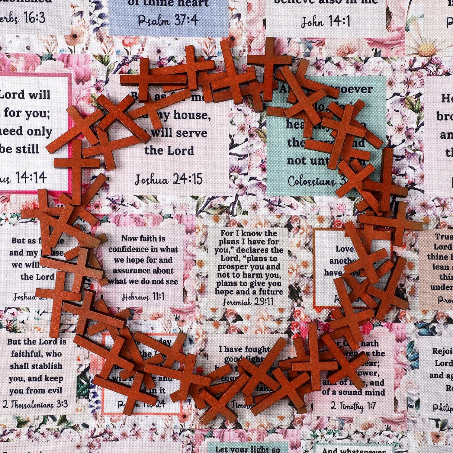 38 Sets Pocket Prayer Quilt Kits with Wooden Crosses, Mini Prayer Cloth Squares