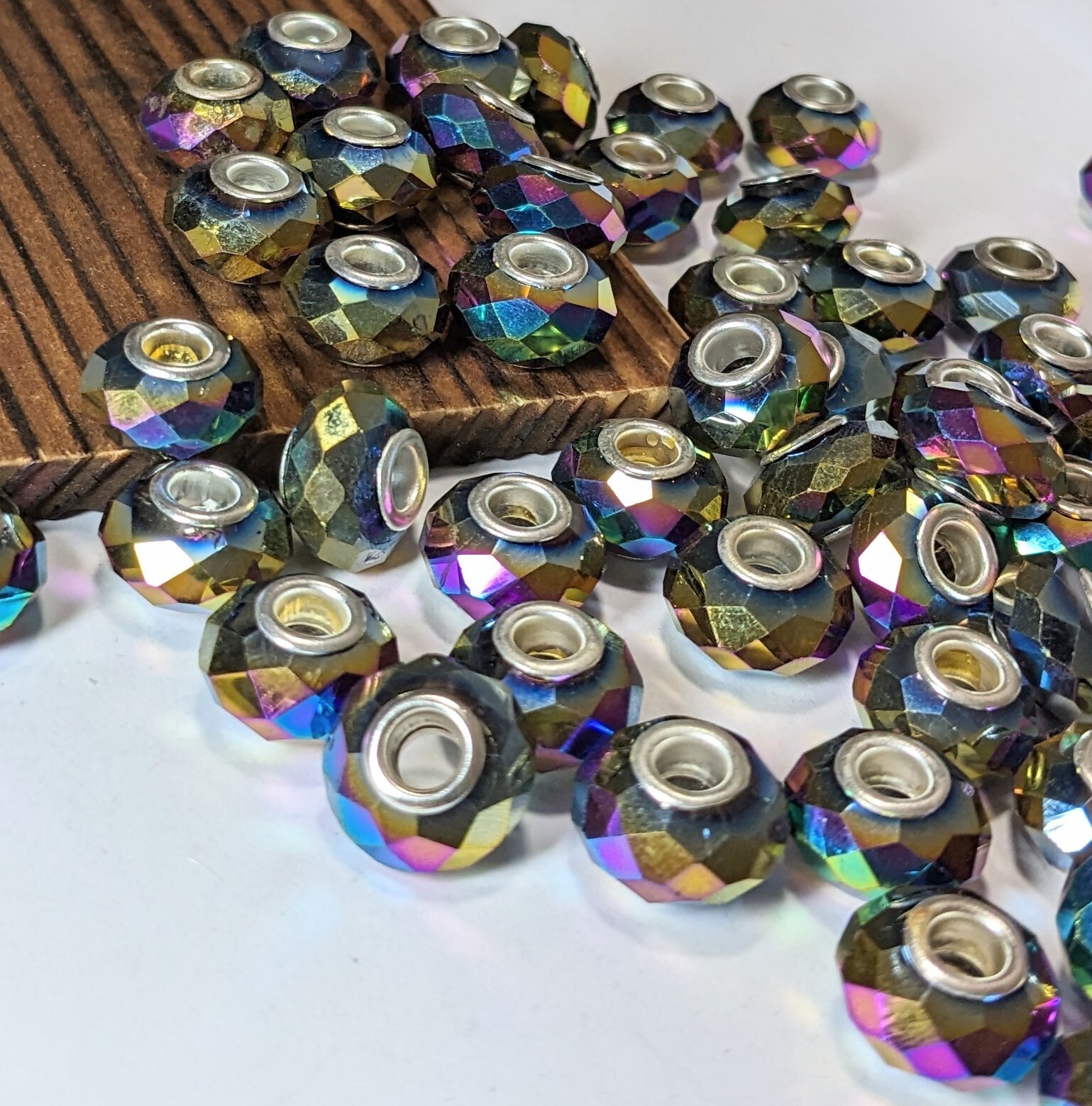 European Beads Rainbow Metallic Large Hole Beads DIY Jewelry 15 mm 10 pcs