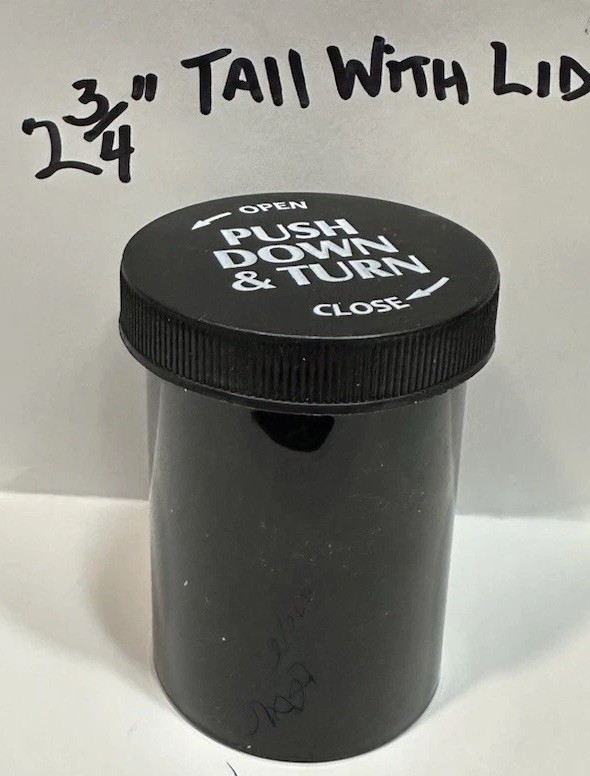 Bulk Lots of 25 Black Plastic Bottles with Childproof Caps 30 Drams Meds Crafts