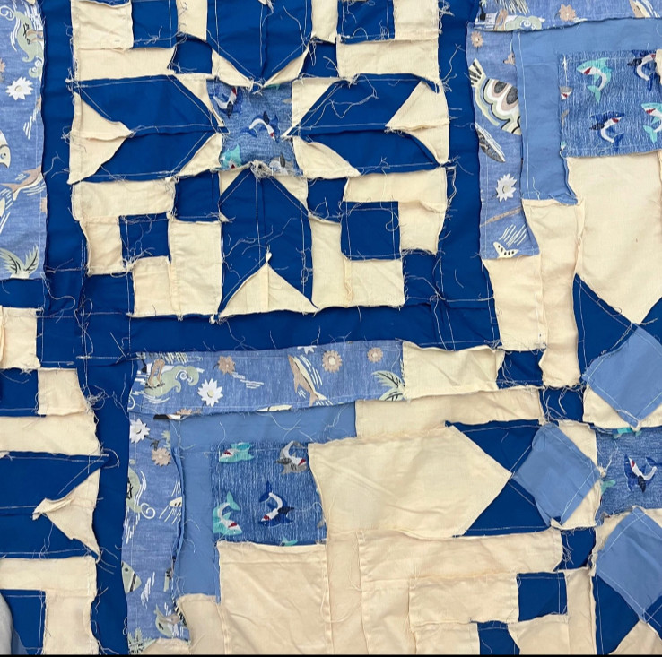 Handmade Blue Gazing Cotton Fabric Queen Size Patchwork quilt top/topper