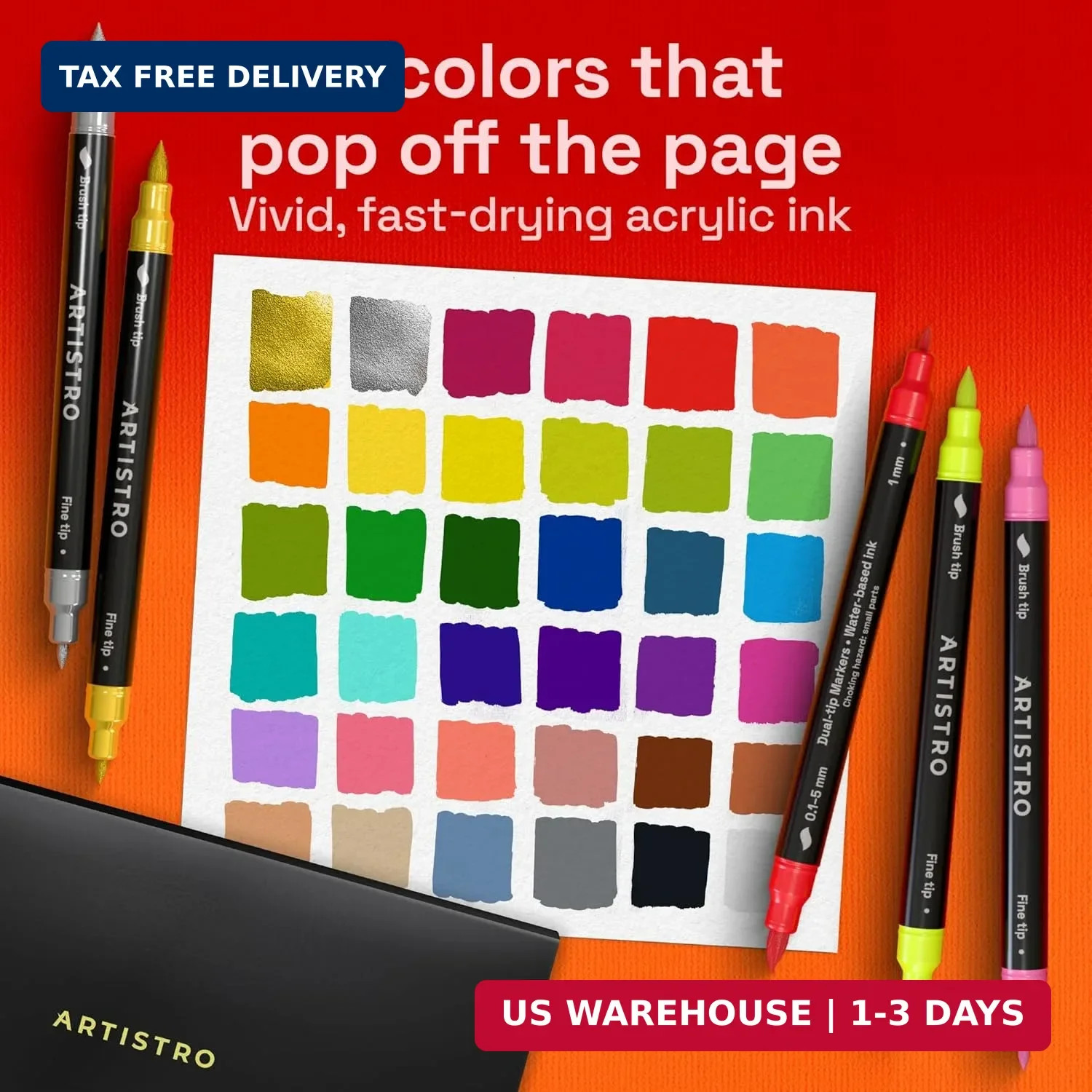 ARTISTRO 36 Acrylic Paint Markers – Paint Pens for Drawing – For Fabric, Rock, G