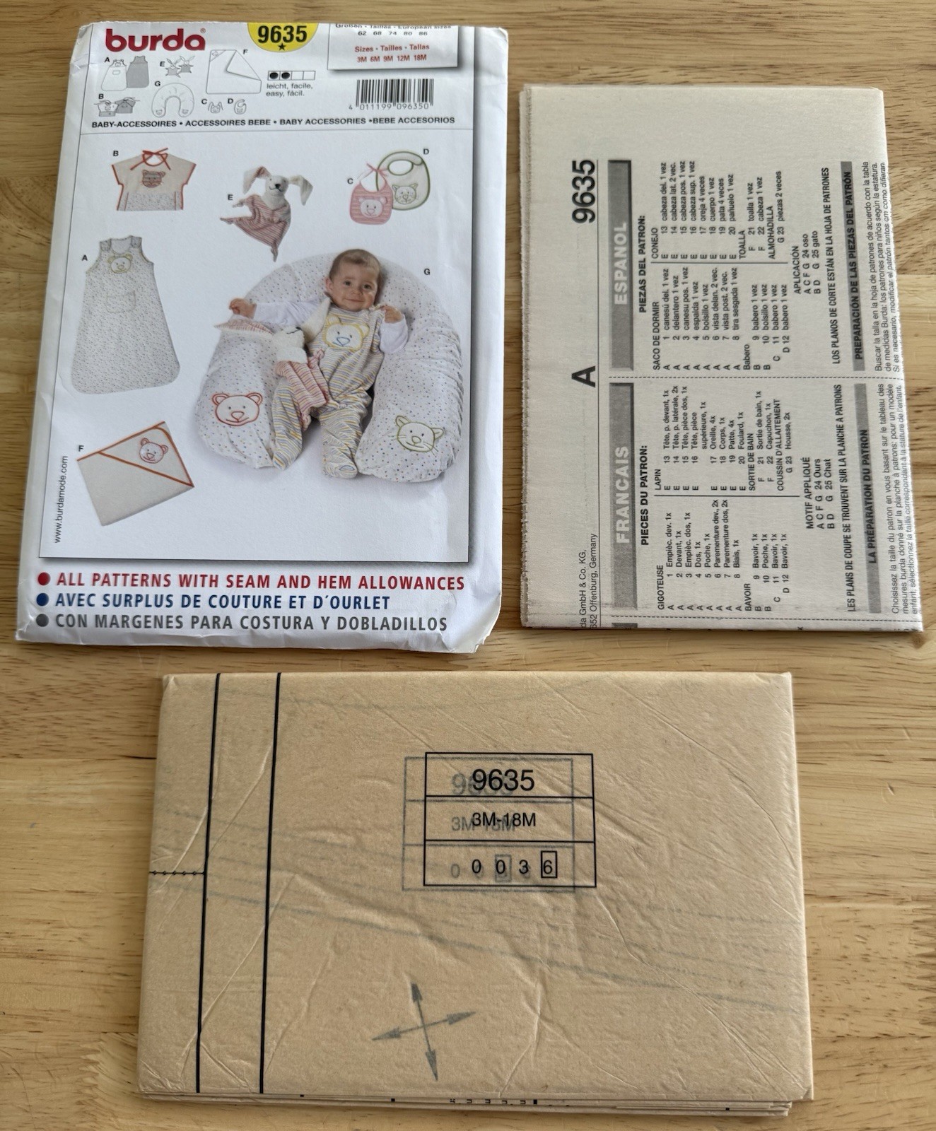 Burda Pattern 9635 Baby Accessories Size 3 Months – 18 Months Uncut FF